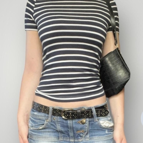 Petit Bateau Tops - Petit Bateau Navy and White Striped Short Sleeve Tee